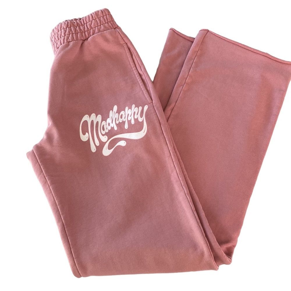 Madhappy Pink Straight Leg Flare Sweat Pants Raw Hem Terry Joggers Size S
